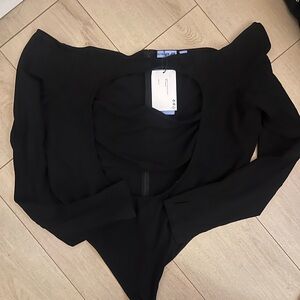 H&MxMugler Black Cut Out Bodysuit